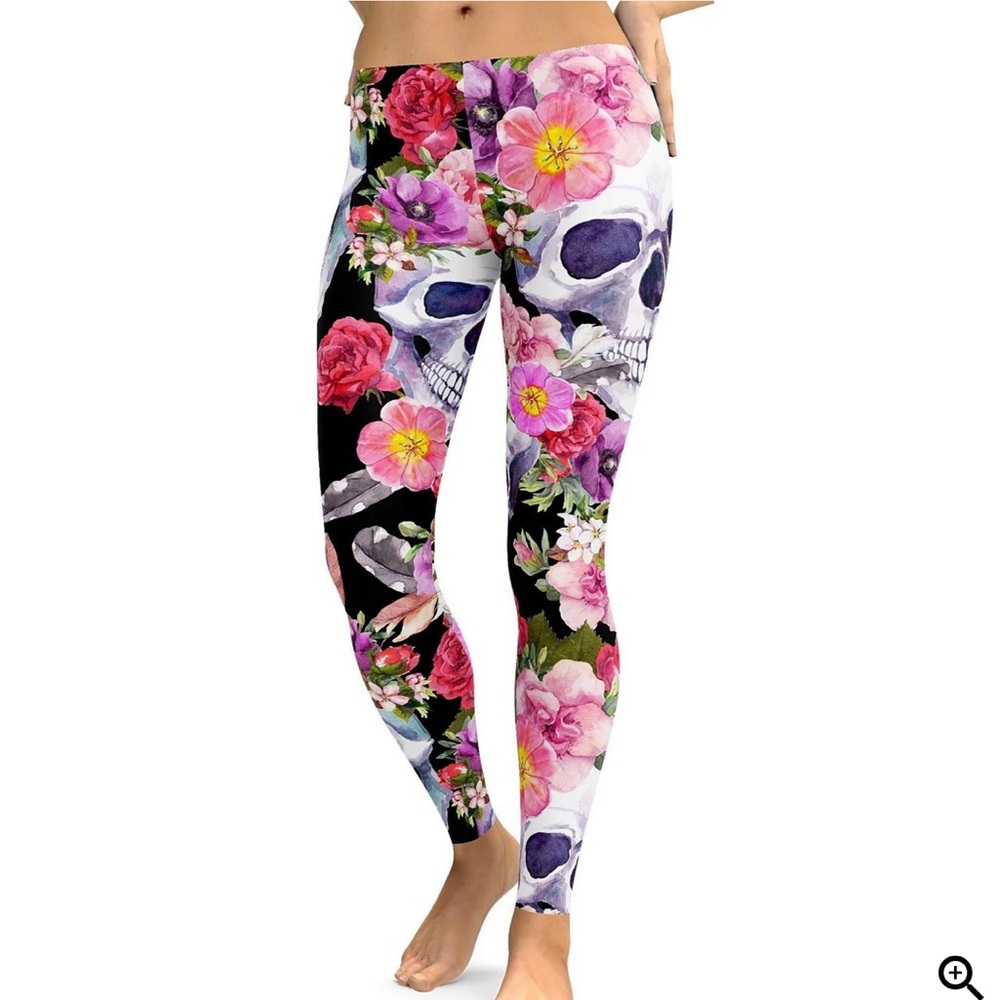 Gearbunch Colorful Floral Skull Leggings Size Small Activewear Yoga